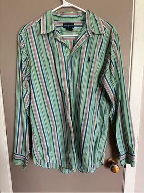 Ralph Lauren Green Multi-Stripe Long-Sleeve Button-Down Shirt